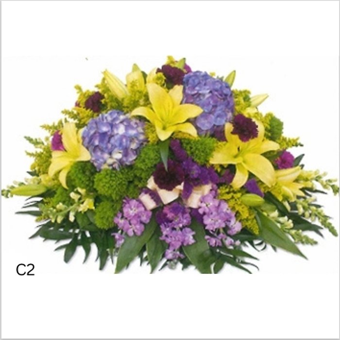 Yellow and Purple Sympathy Casket Spray