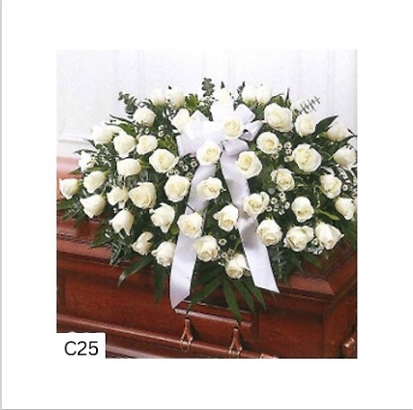 White Rose and White Ribbon Casket Spray