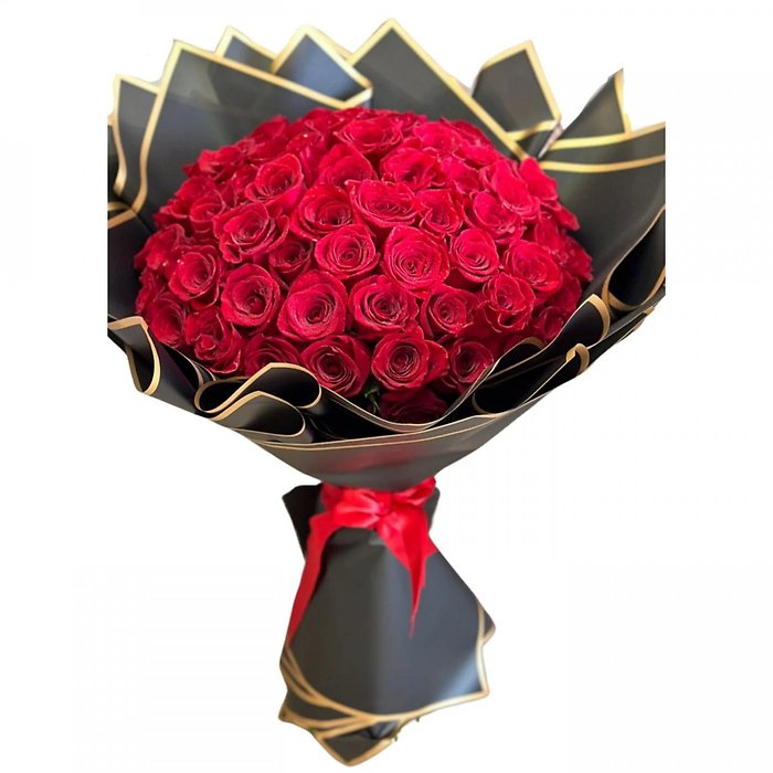 50 Elegant Red Roses Wrapped Bouquet