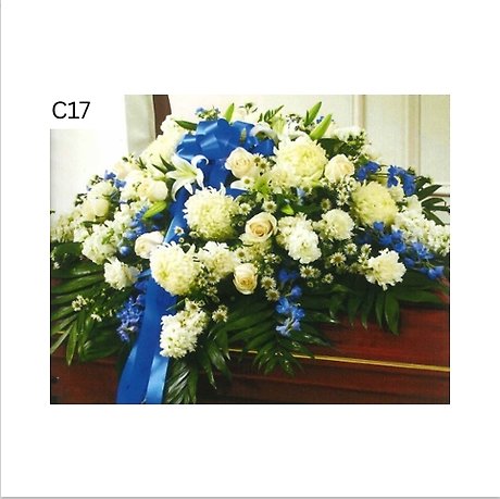 White and Blue Hues Casket Spray