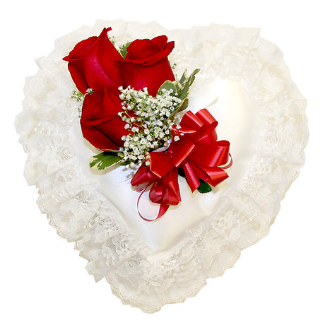 Satin Heart Red Casket Pillow