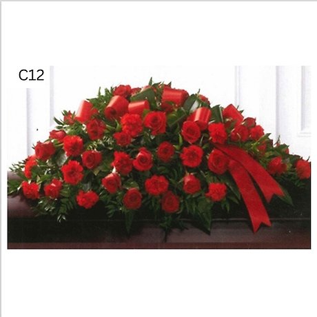 Red Ribbon Casket Spray