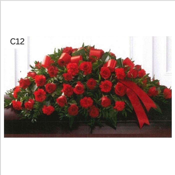 Red Ribbon Casket Spray