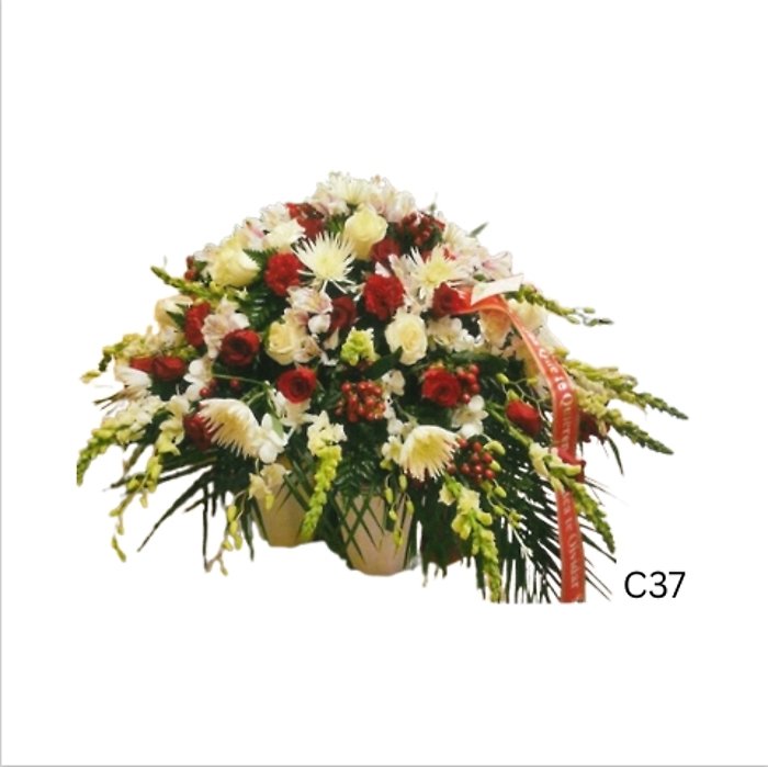 Red Berries White Mix Casket Spray