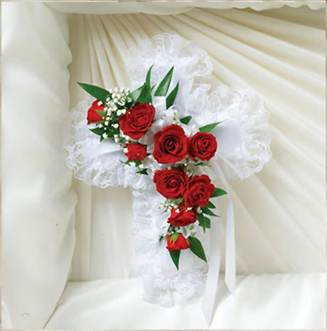 Red and White Satin Cross Pillow
