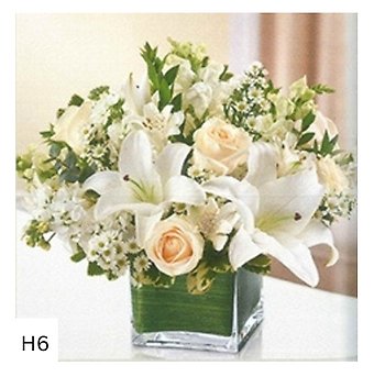 Mixed White Flowers In Square Vase