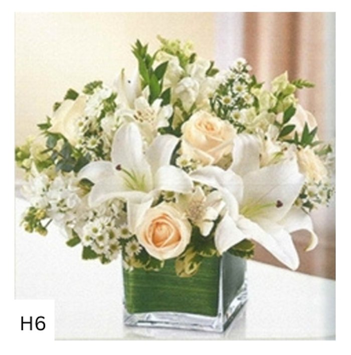 Mixed White Flowers In Square Vase