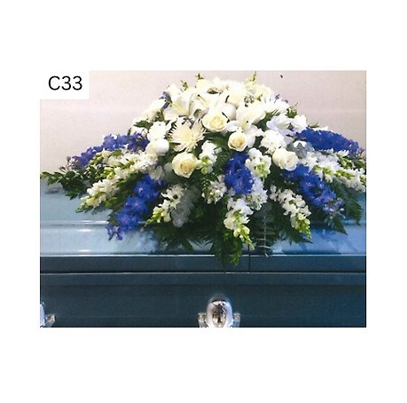 Elegant White and Blue Casket Spray