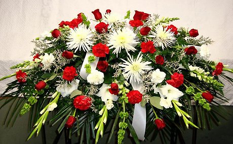 Red and White Casket Spray